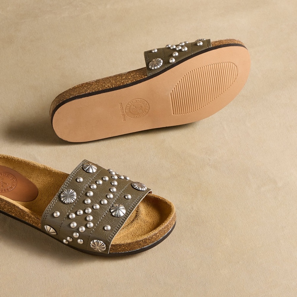 Penelope Chilvers Sol Staud Olive Studded Slide Sandals